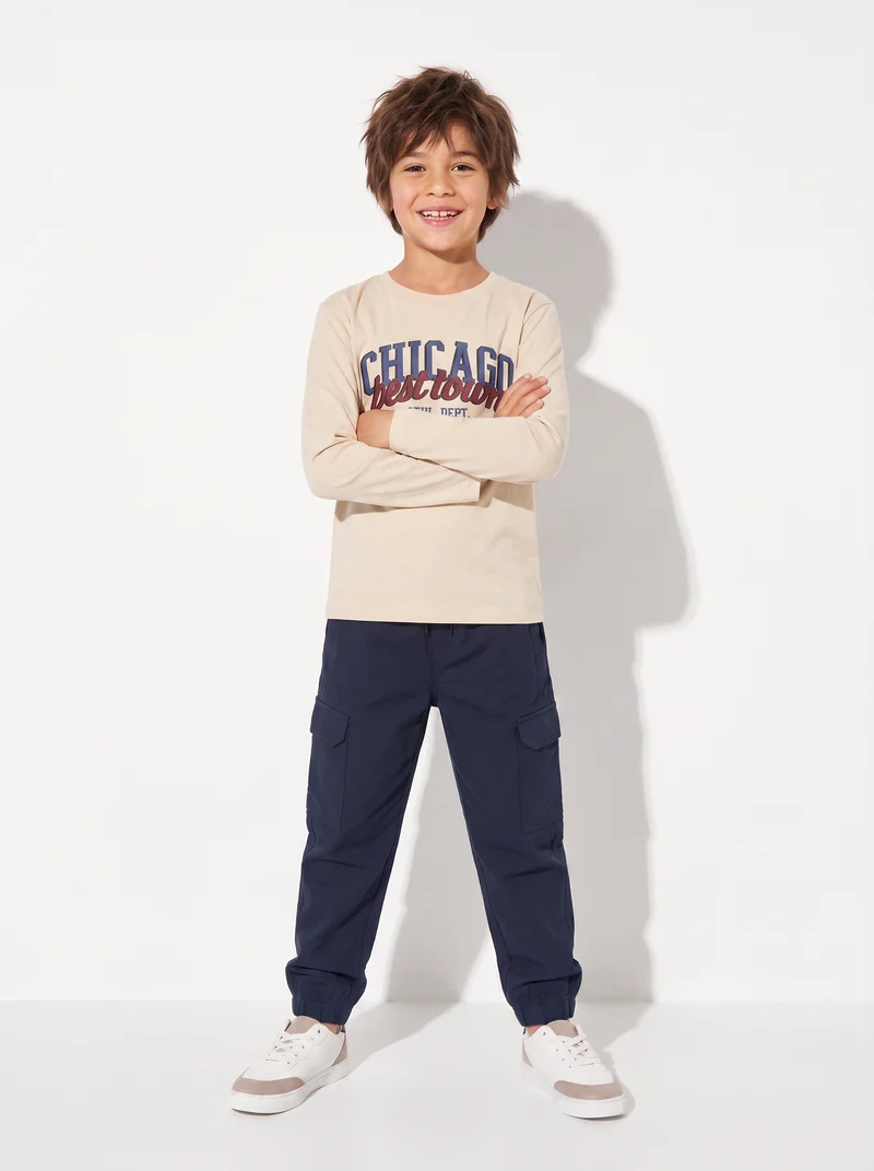 Jogger Cargo in Felpa con Coulisse - Blu