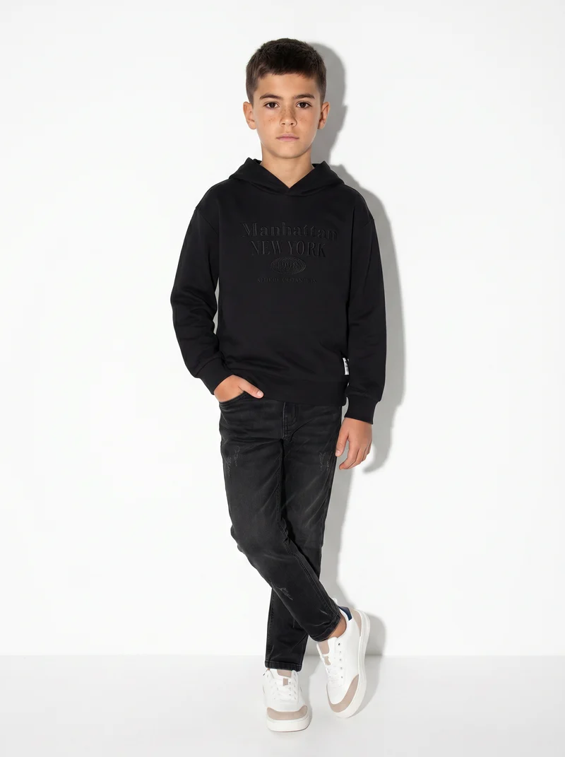 Jogging denim skinny con stile college - Nero