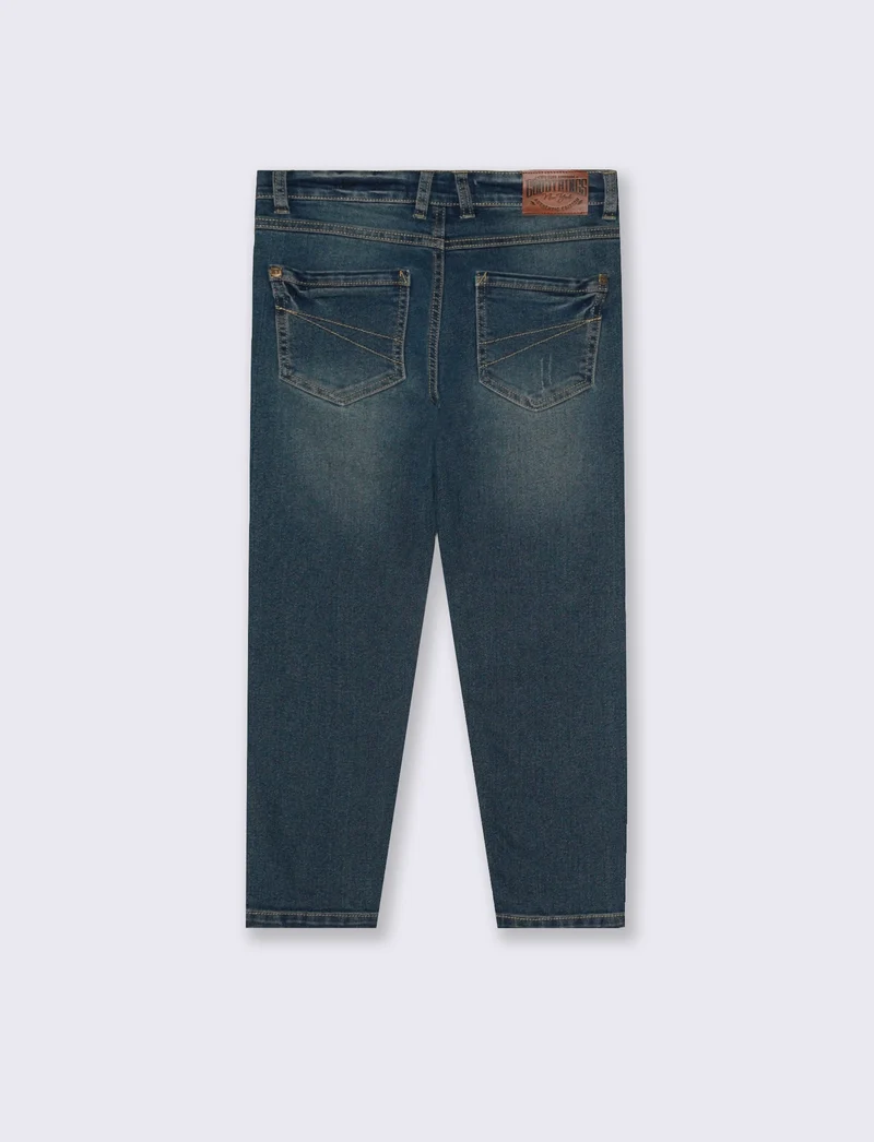 Jogging denim skinny con stile college - DENIM SCURO