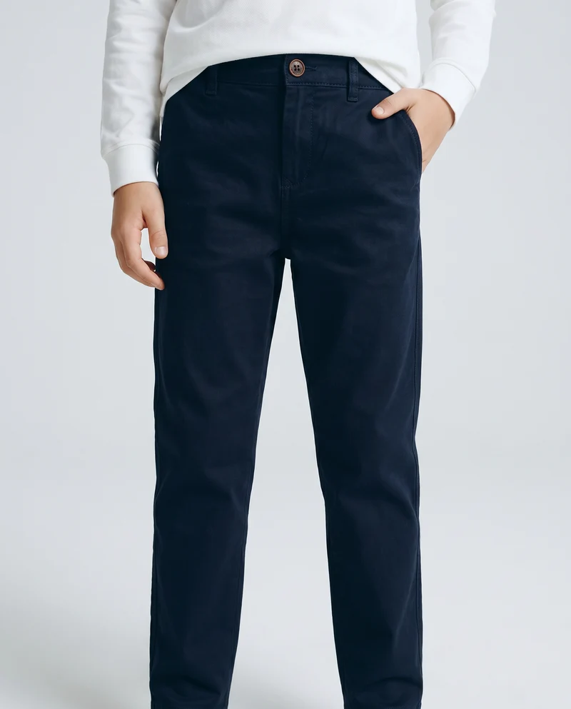 Pantaloni in misto cotone con tasche - Blu