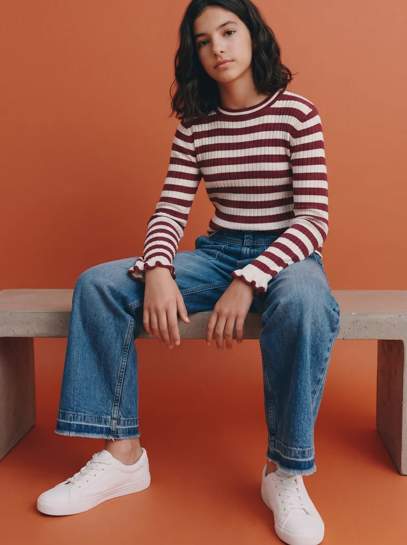 Denim culotte a gamba larga sfrangiato - Denim