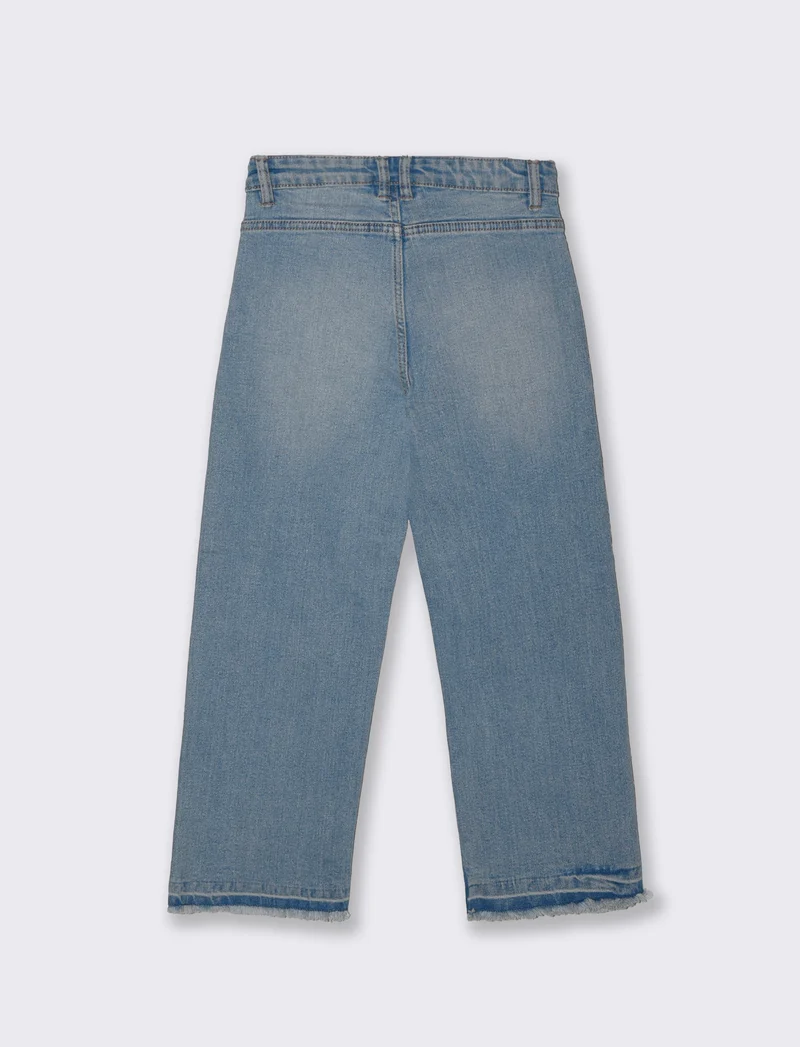 Denim culotte a gamba larga sfrangiato - Denim chiaro