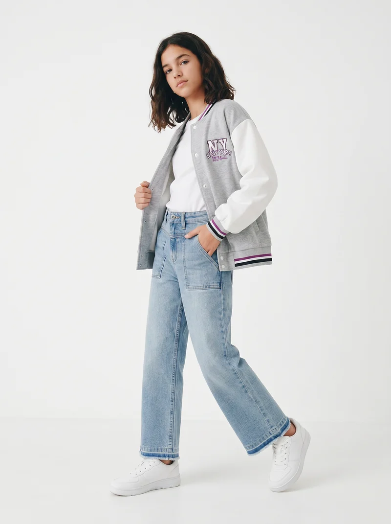 Denim culotte a gamba larga sfrangiato - Denim chiaro