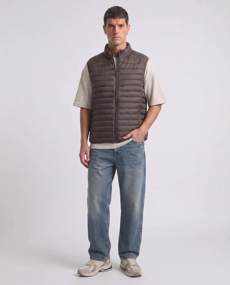 Giubbotto gilet piumino imbottito con cerniera - Moro
