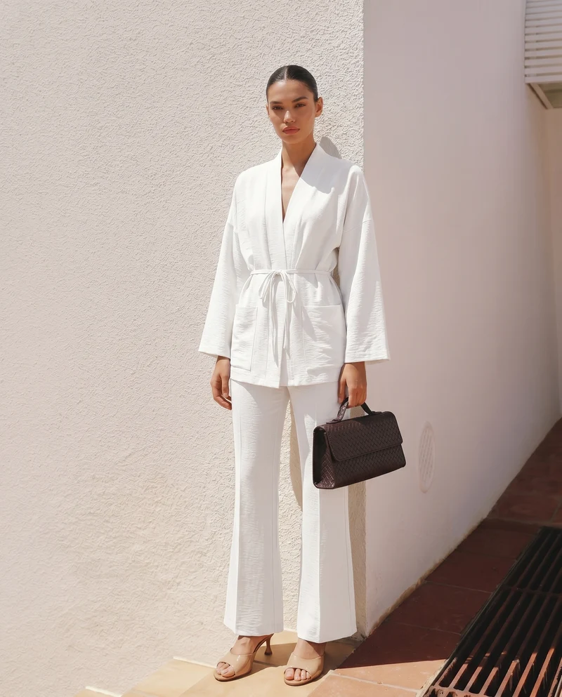 Pantalone Dritto Morbido con Coulisse - Bianco latte