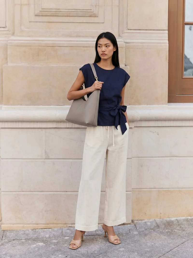 Casacca Manica a T con Fiocco in Vita - Blu