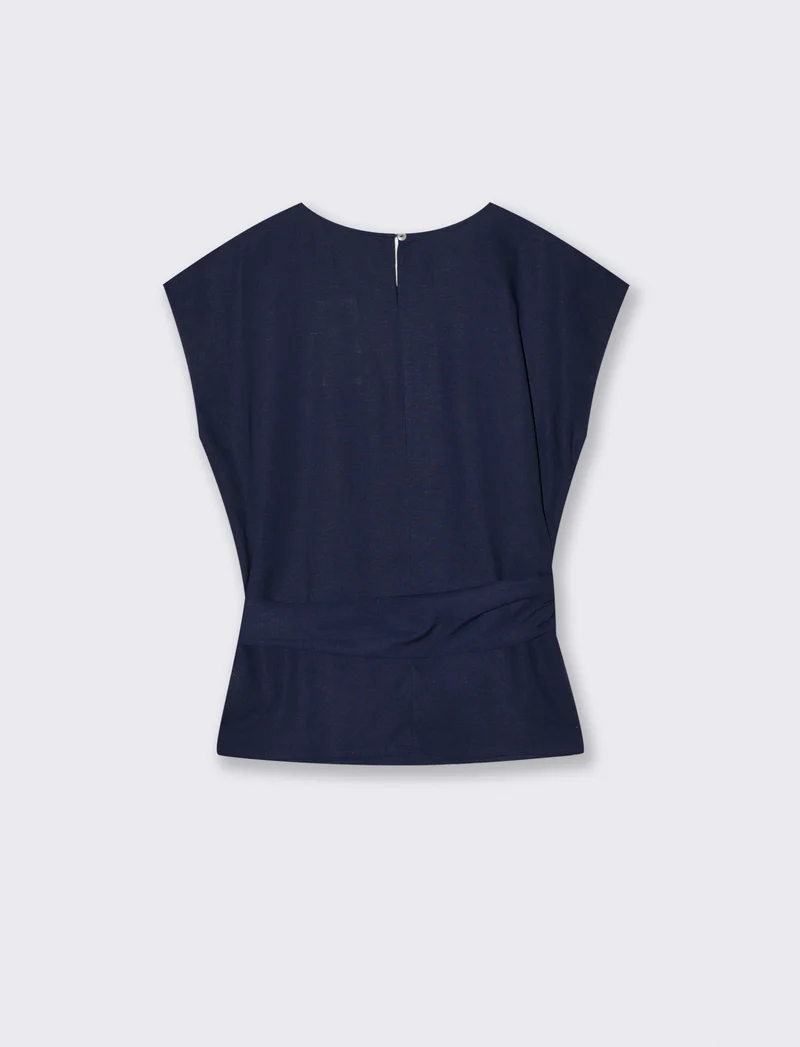 Casacca Manica a T con Fiocco in Vita - Blu