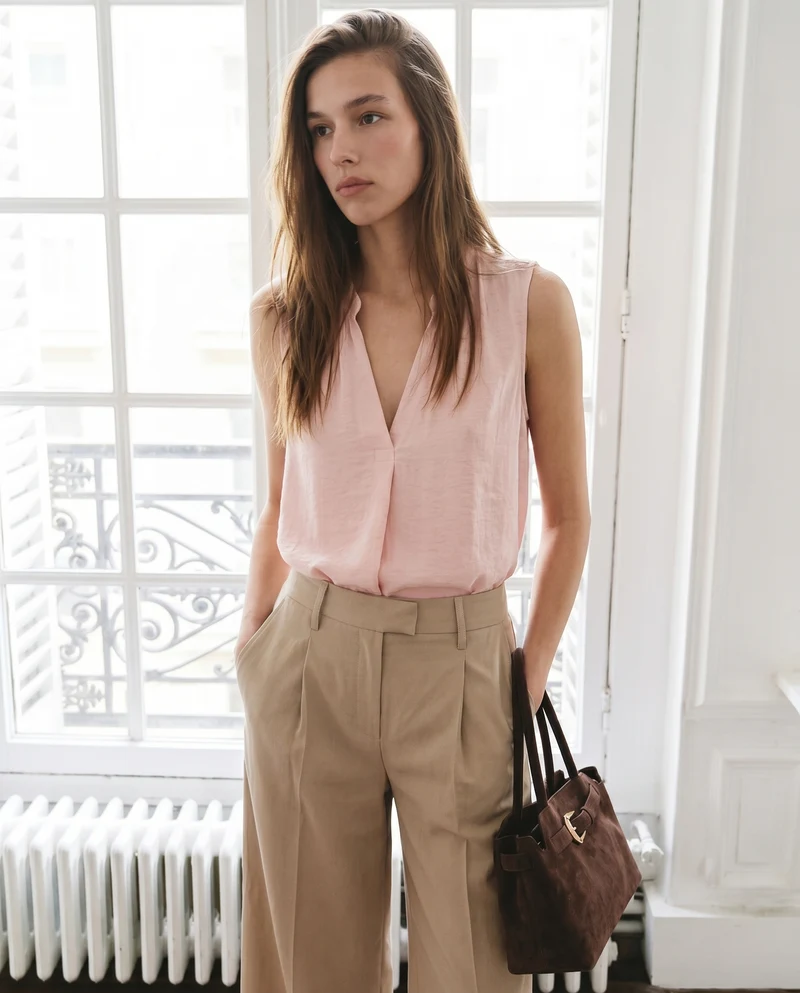 Casacca Giromanica con Scollo a V - Rosa polvere