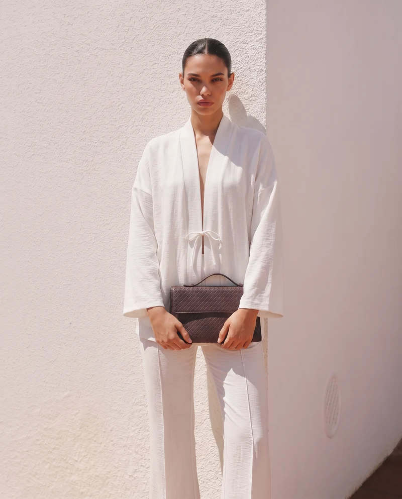 Giacca Kimono con Tasche Frontali - Bianco latte
