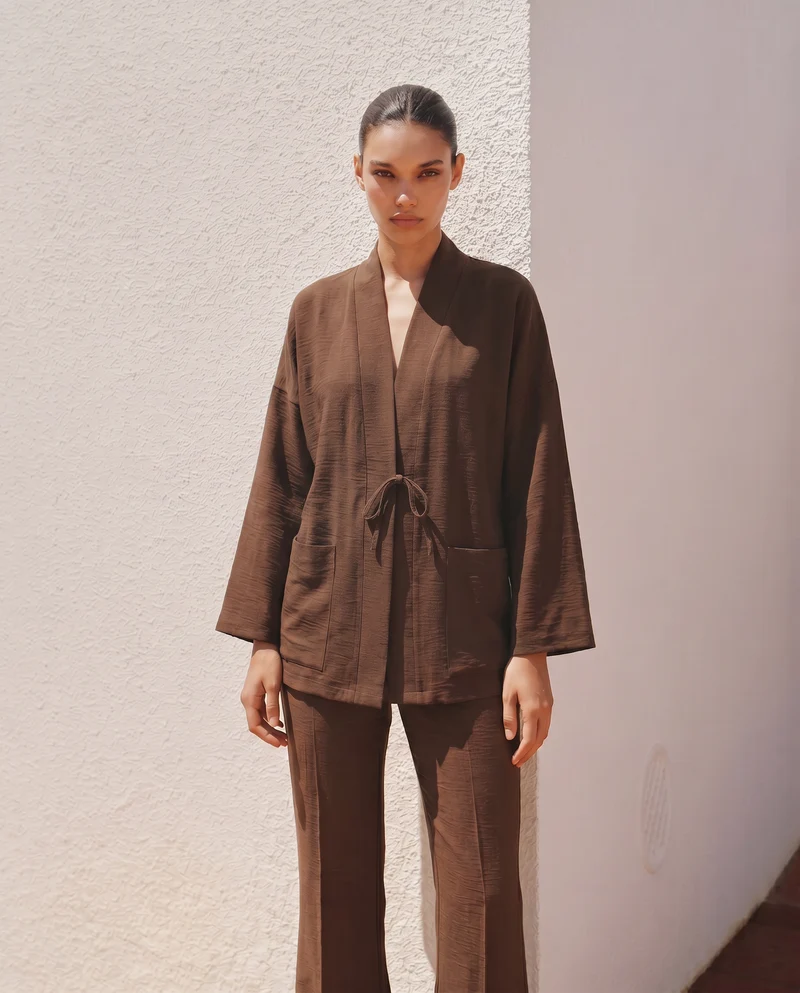 Giacca Kimono con Tasche Frontali - Moro