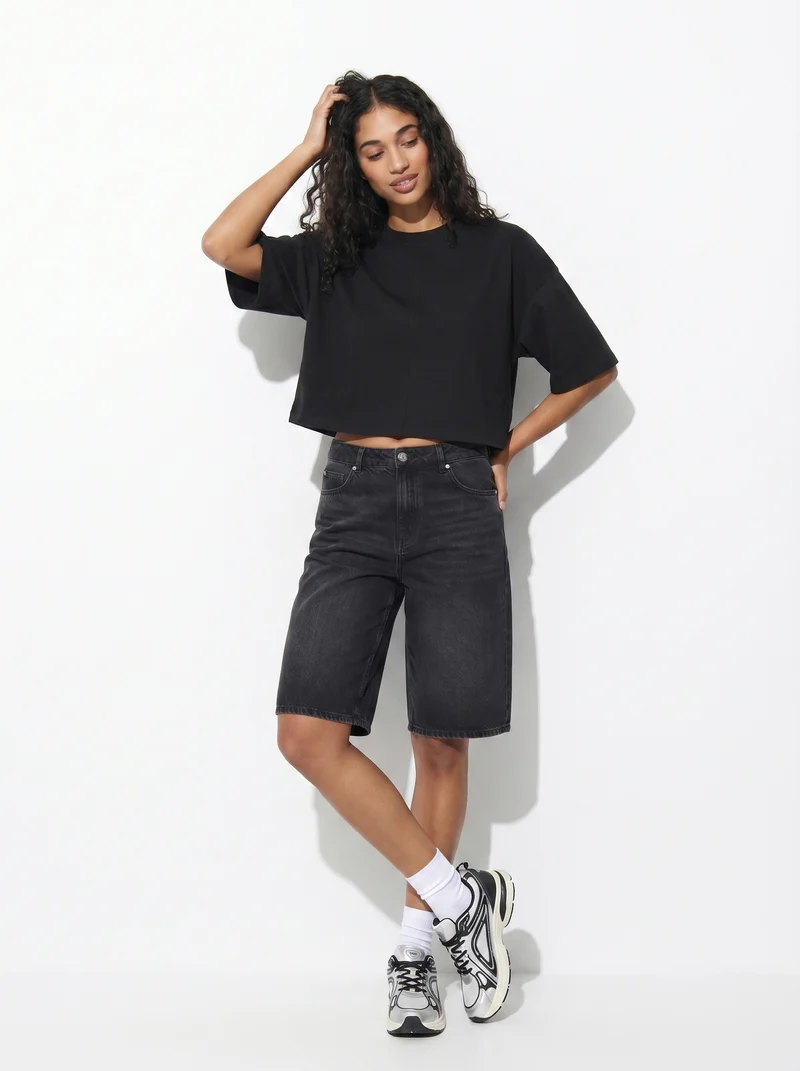 T-Shirt Crop in Cotone - Nero