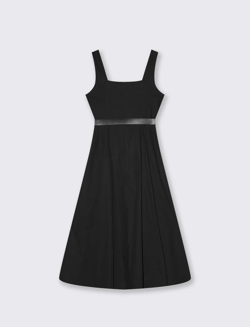 Abito Midi con Cintura in Vita - Nero