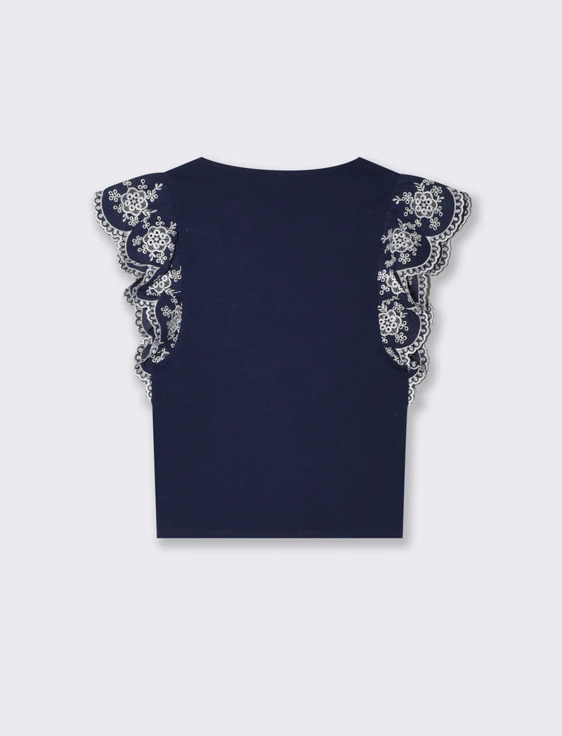 T-shirt con maniche in pizzo sangallo - Blu
