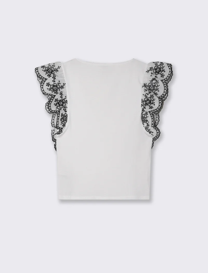 T-shirt con maniche in pizzo sangallo - Bianco