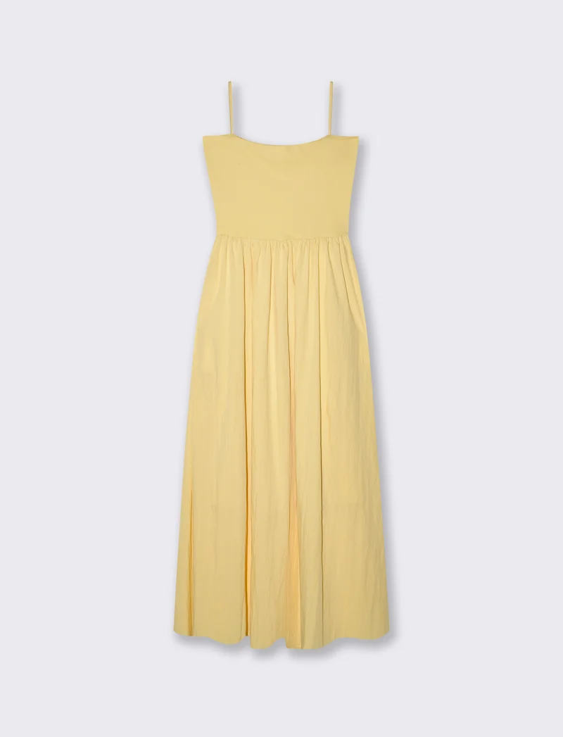 Vestito lungo con corpetto a costine e tasche - Giallo pastello