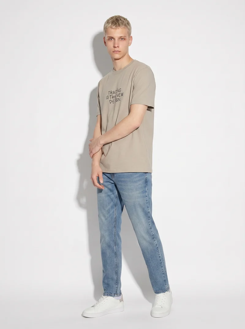 T-shirt girocollo in cotone regular fit - Beige