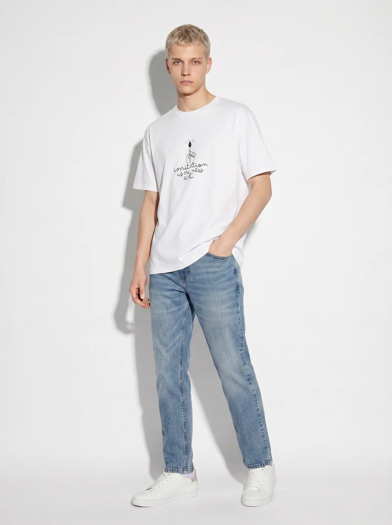 T-shirt girocollo in cotone regular fit - Bianco