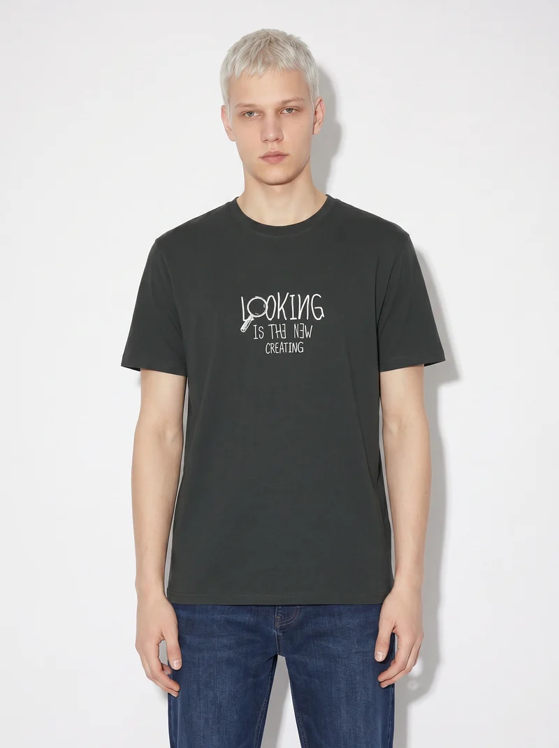 T-shirt girocollo in cotone regular fit - Verde scuro