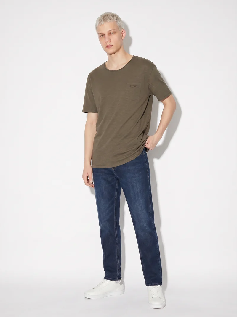 T-shirt cotone slub loose fit con tasca - Verde kaki