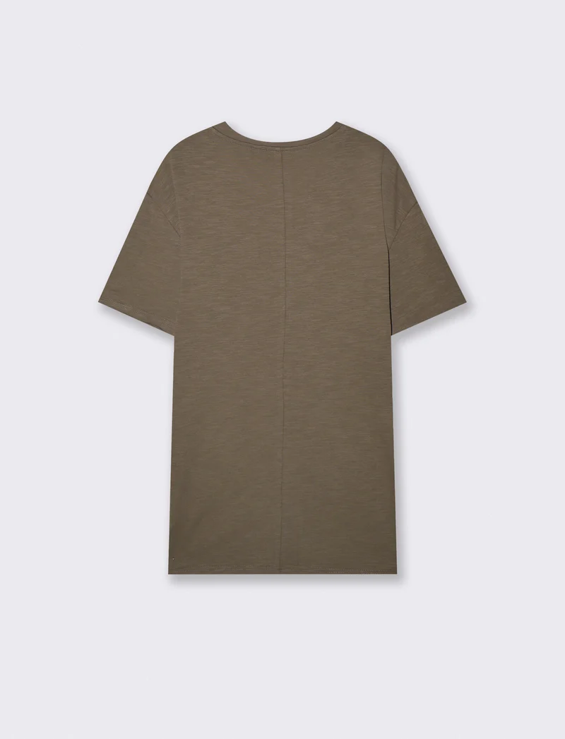 T-shirt cotone slub loose fit con tasca - Verde kaki