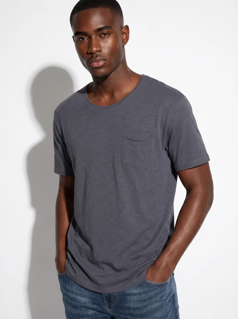 T-shirt cotone slub loose fit con tasca - Avion