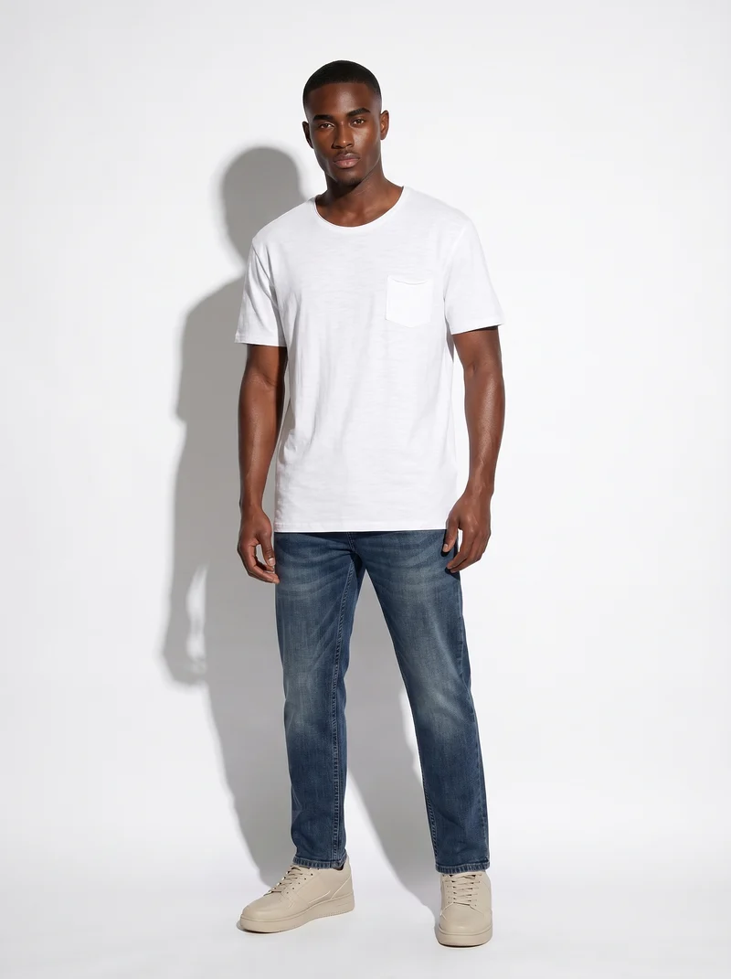 T-shirt cotone slub loose fit con tasca - Bianco