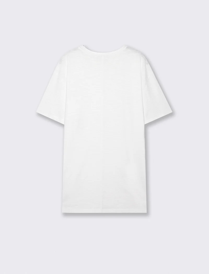 T-shirt cotone slub loose fit con tasca - Bianco