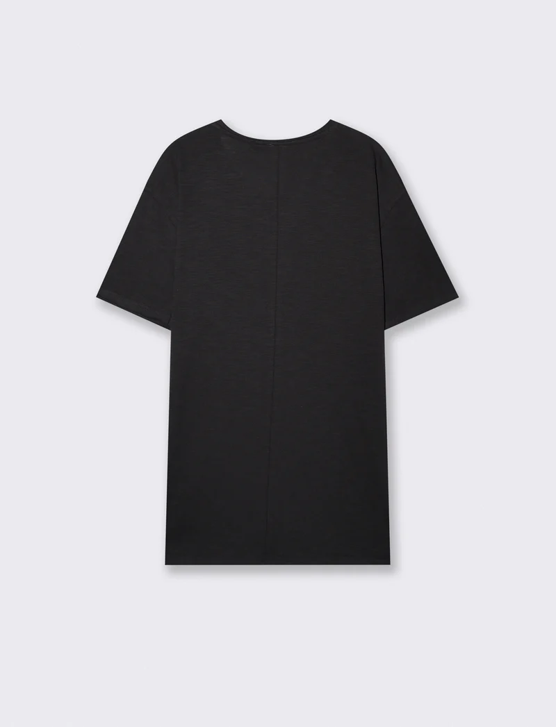 T-shirt cotone slub loose fit con tasca - Nero
