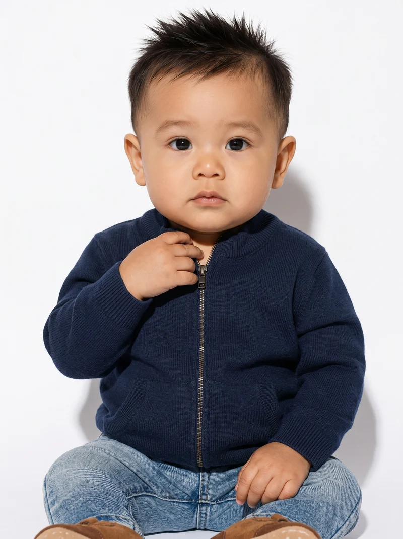 Cardigan basico con zip e tasca canguro - Blu