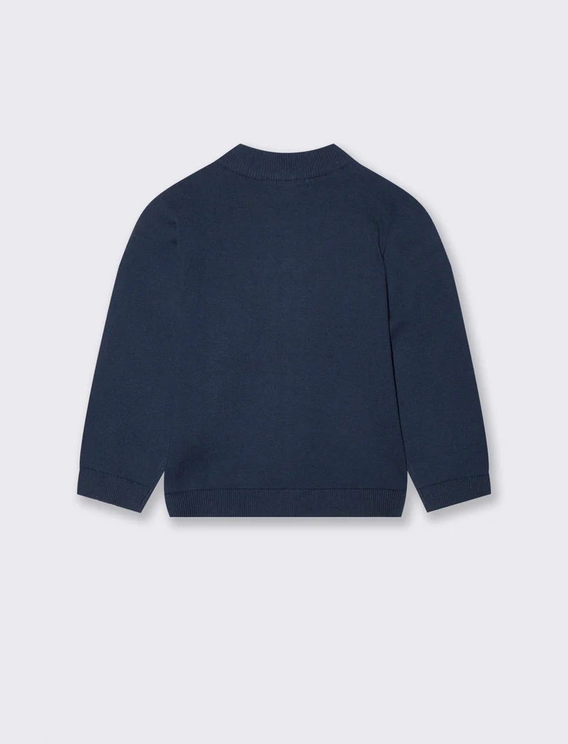 Cardigan basico con zip e tasca canguro - Blu