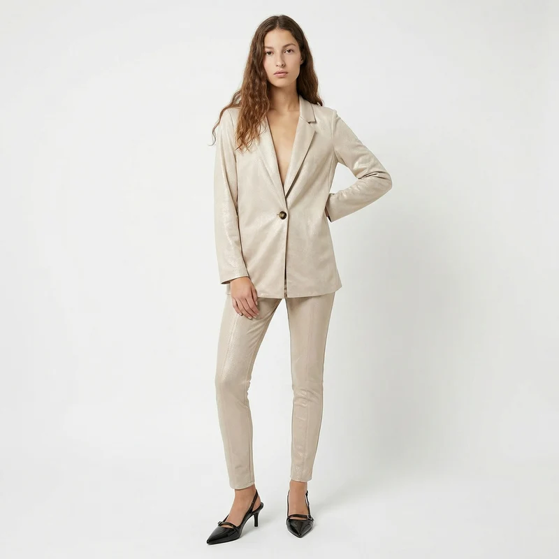 Giacca monopetto in suede - Vaniglia