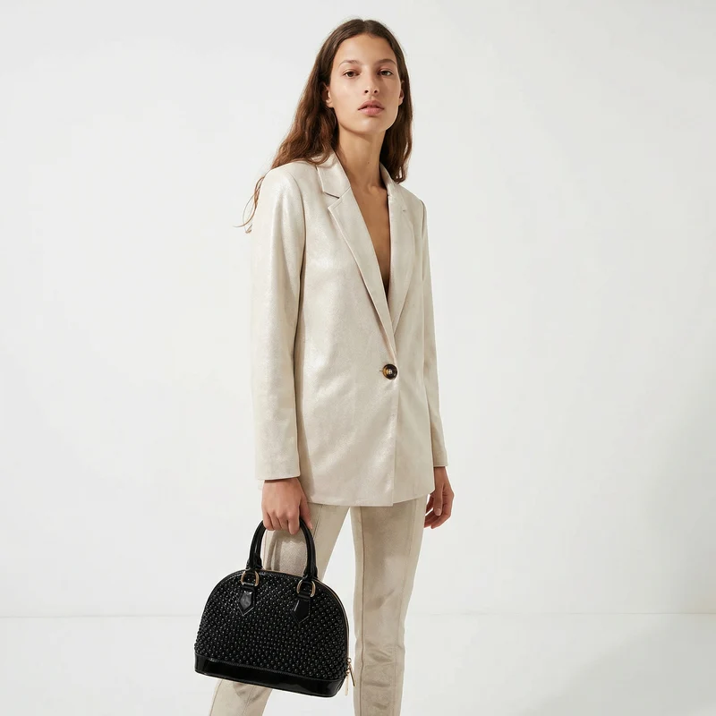 Giacca monopetto in suede - Vaniglia