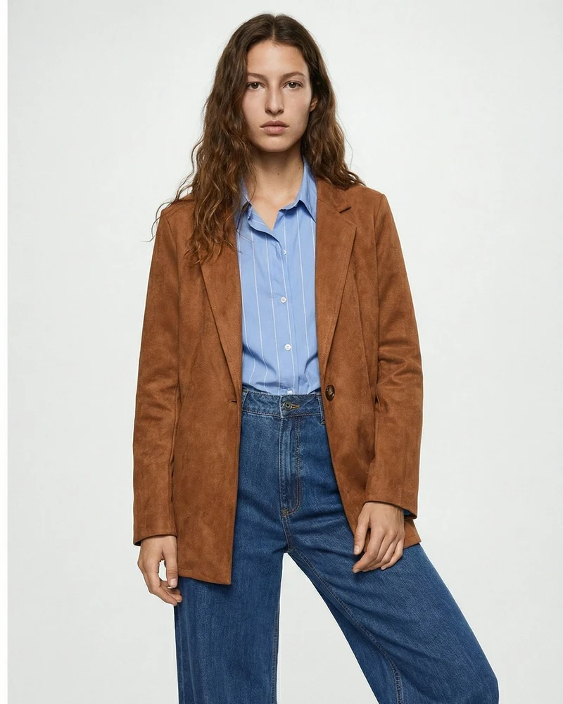 Giacca monopetto in suede - Cammello