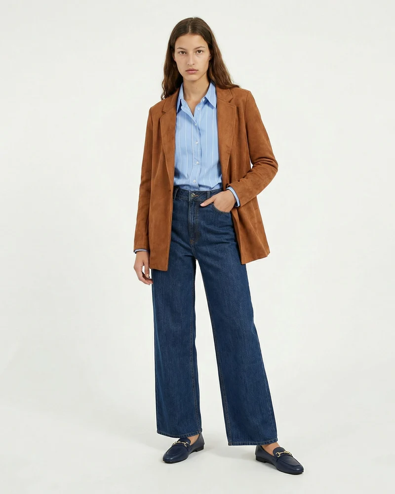 Giacca monopetto in suede - Cammello