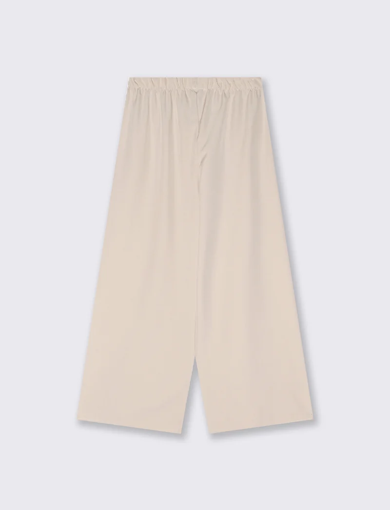 Pantalone largo con elastico in vita - Beige