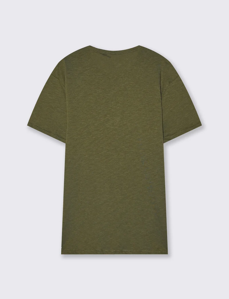 T-shirt cotone collo serafino bottoni - Verde oliva