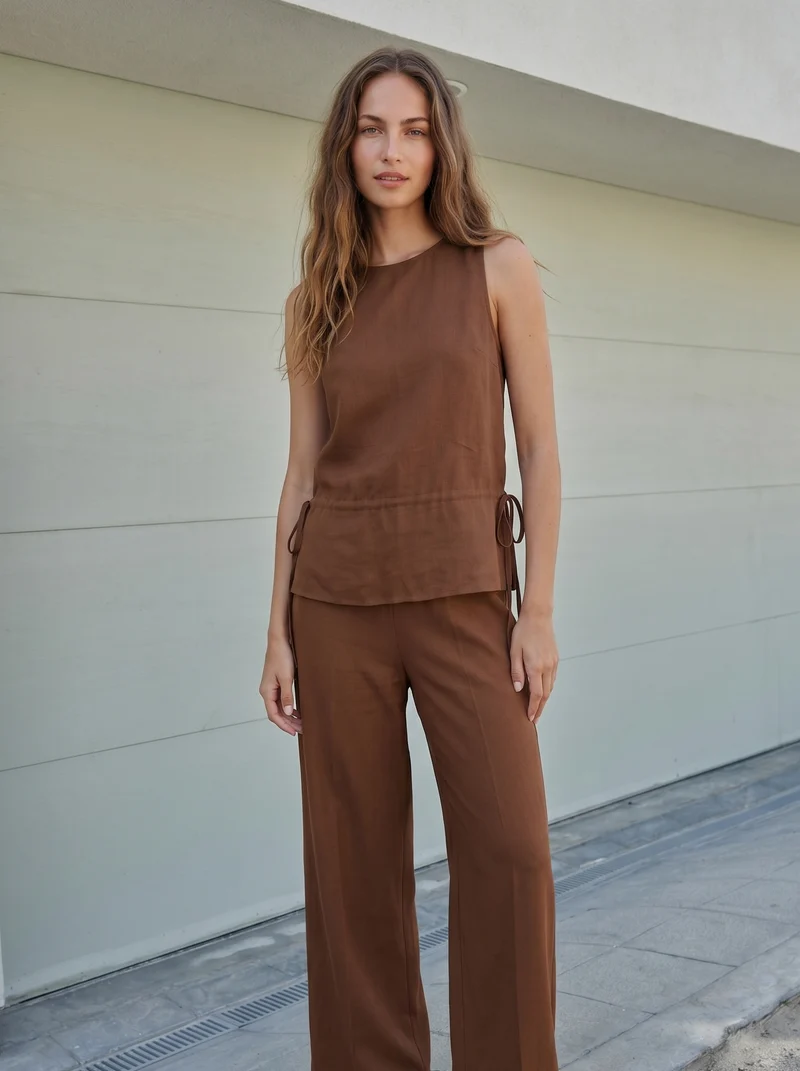 Blusa Smanicata con Sacchi e Laccetti - Marrone tabacco