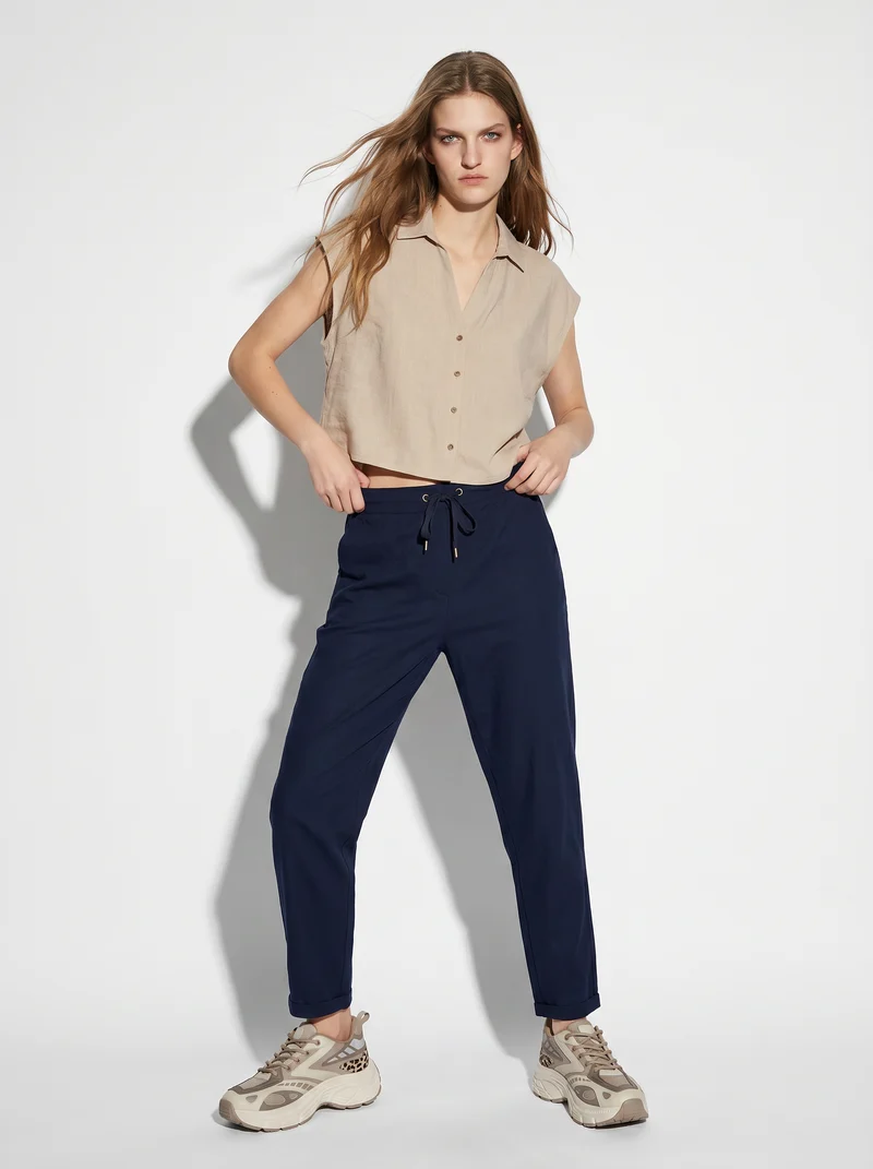 Camicia Manica Corta con Piega - Beige grano