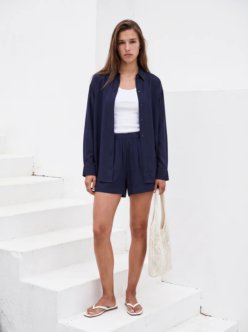 Camicia Lunga con Carre' sul Retro - Blu