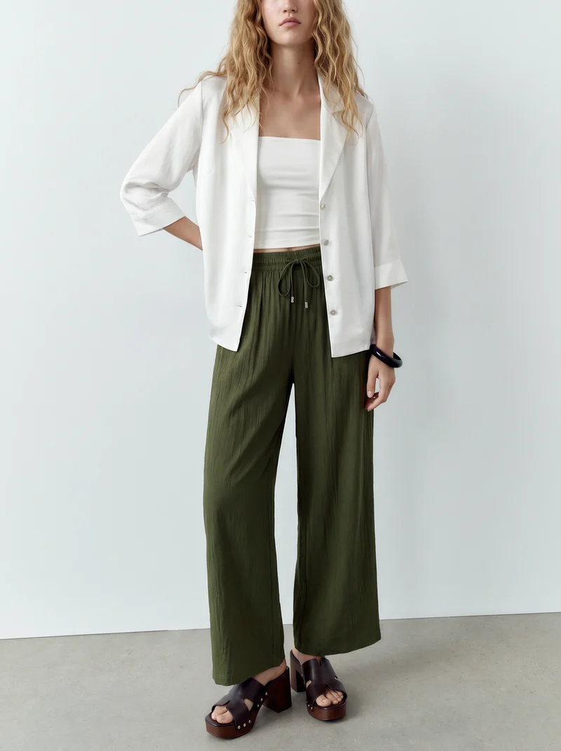 Pantalone Elastico Arricciato in Vita - Verde abete