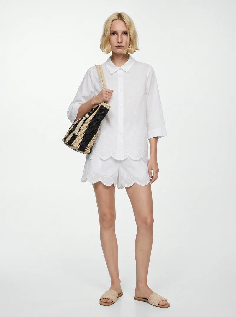 Camicia in Cotone a Manica Tre Quarti - Bianco
