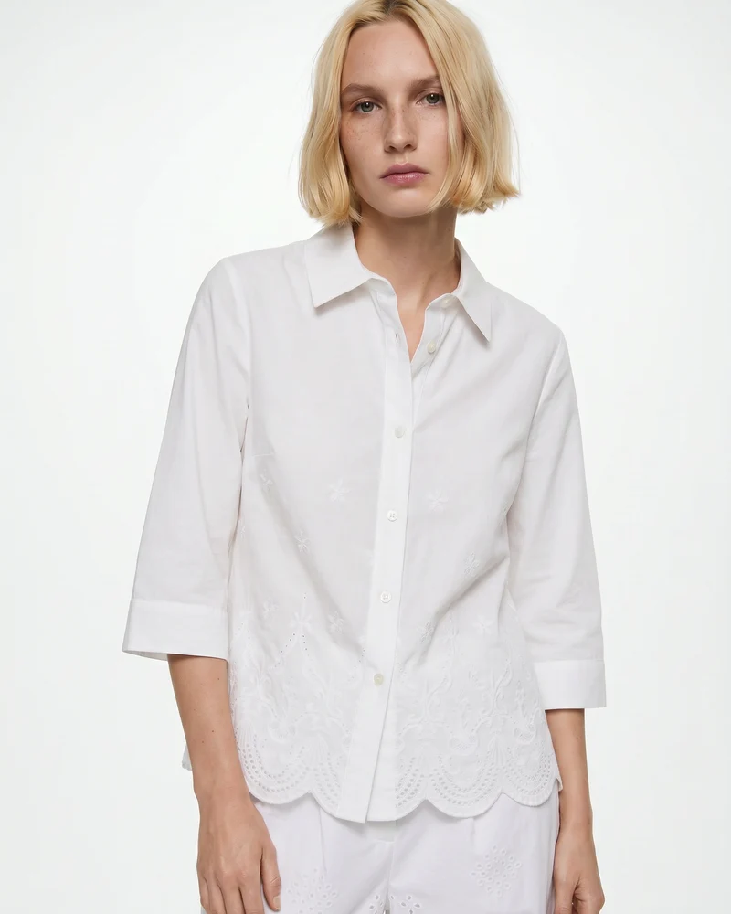 Camicia in Cotone a Manica Tre Quarti - Bianco