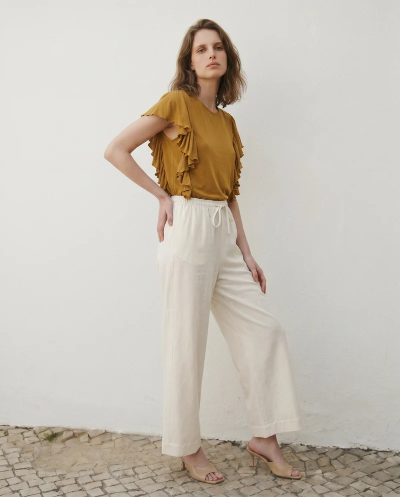 T-Shirt con Volant Laterali - Senape