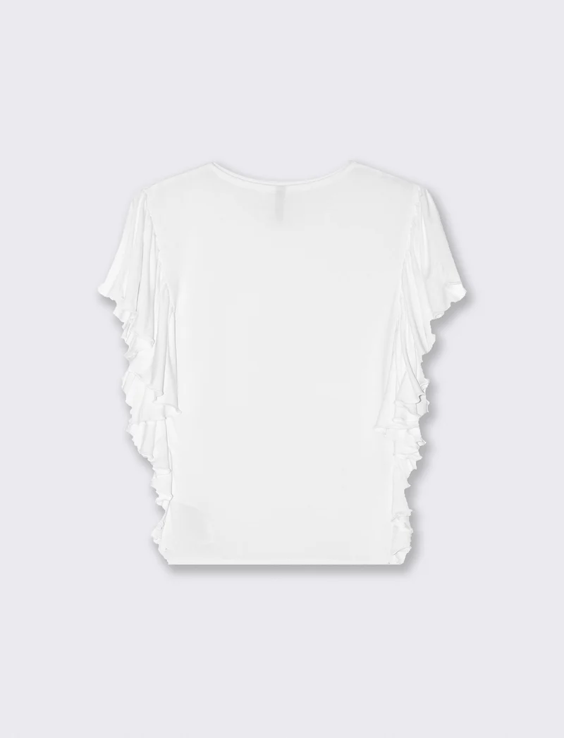 T-Shirt con Volant Laterali - Bianco