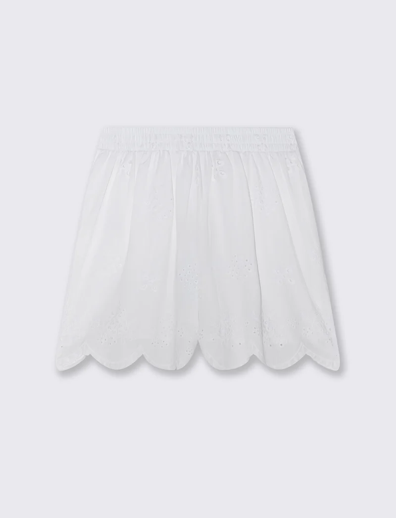 Short in cotone con ricamo sangallo - Bianco