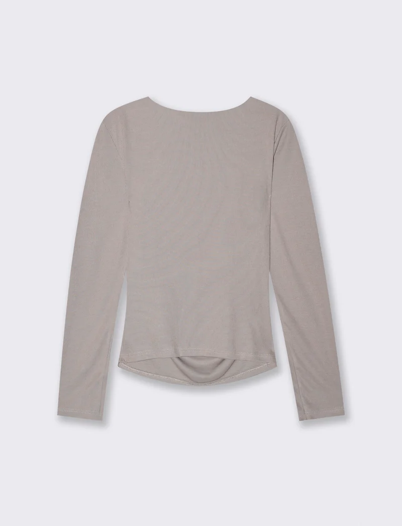 Tshirt manica lunga con scollo a barca - Grigio fango