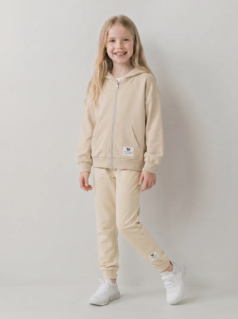 Jogger in felpa di cotone con elastico - Beige