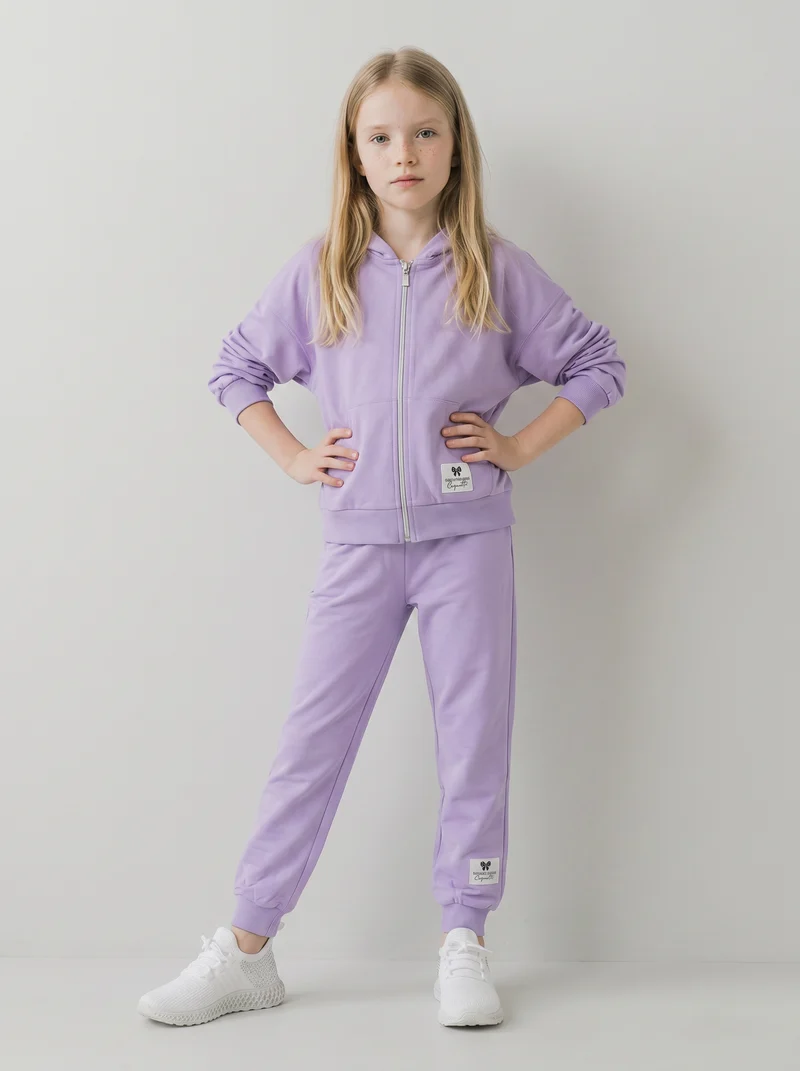 Jogger in felpa di cotone con elastico - Lilla