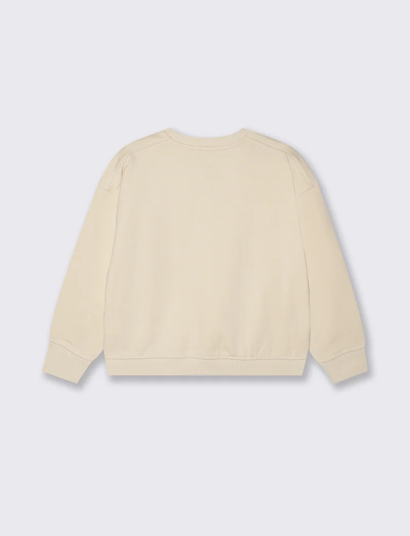 Felpa girocollo manica lunga con stampa - Beige