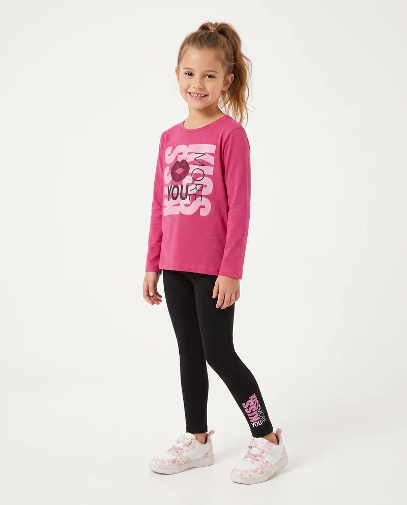 Set due pezzi bambina: T-shirt e leggings - Fuxia